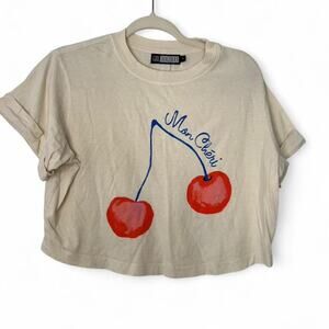 MON CHERI CHERRIES OVERSIZED CROP TOP FLIRTY GRAPHIC TRENDY STATEMENT PIECE